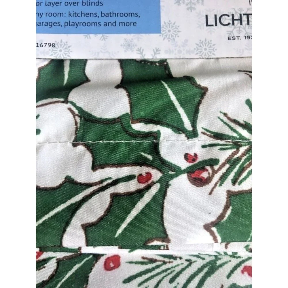 Christmas Holly Winter Valance Curtain Green White Holly Berries Holiday 54x17